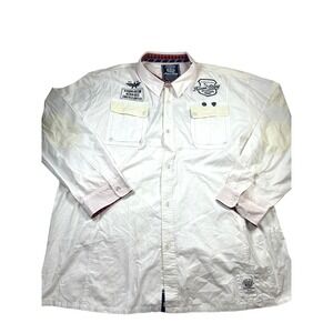 Parish Nation Mens 5XL White Graphic Button Up Shirt Long‎ Sleeve Forever Strong